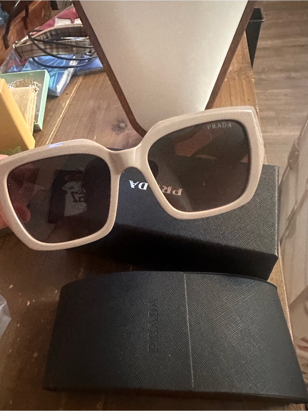 Prada Women’s Cream Square Sunglasses with Brown Lenses - Picture 4 of 4